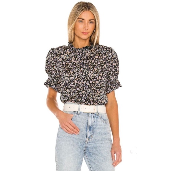 Selkie The Bistro Blouse Puffed Sleeve Button Floral Top Women's Multicolor XS - Picture 7 of 11